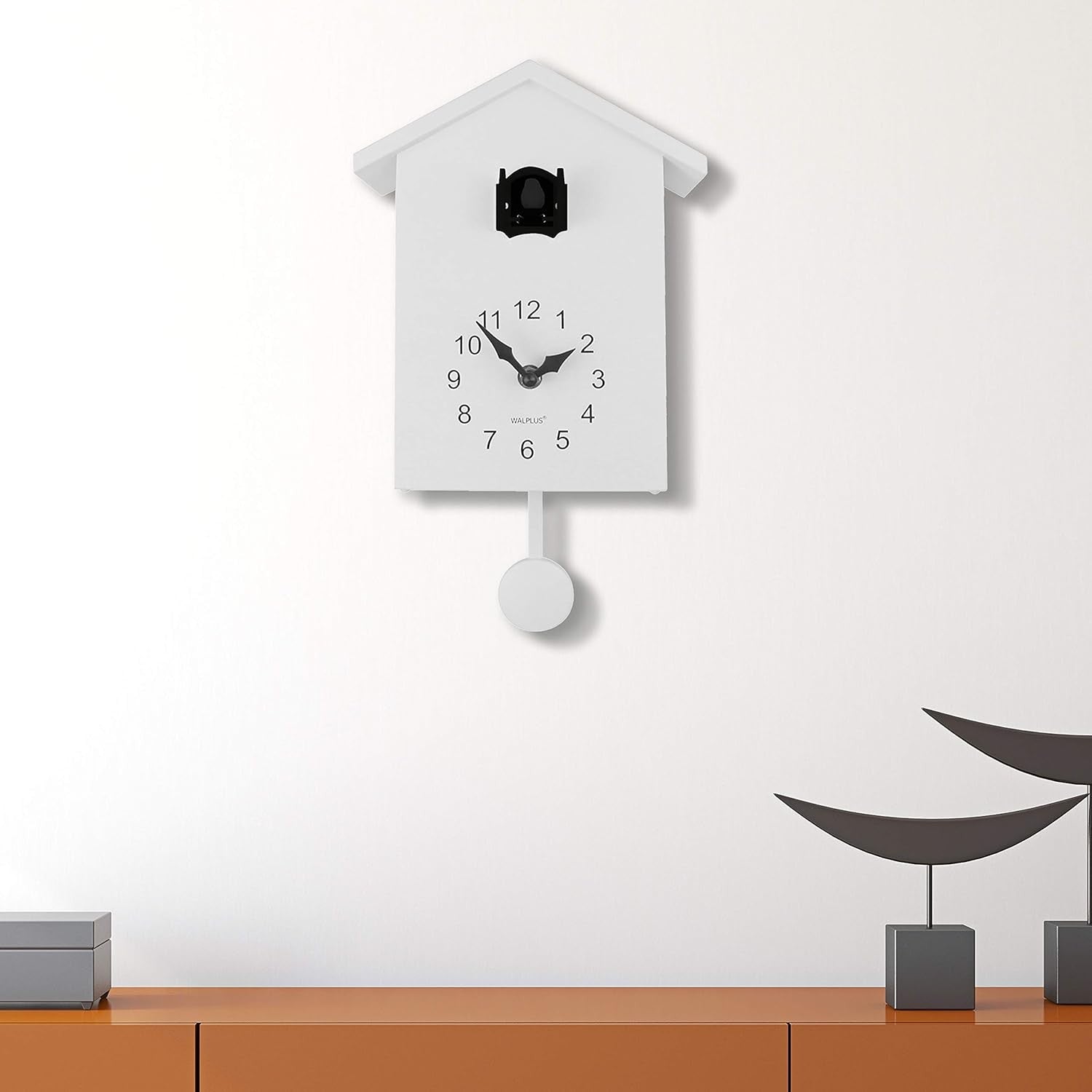 Minimalist Cuckoo Wall Clock Battery Operated Pendulum 25cm