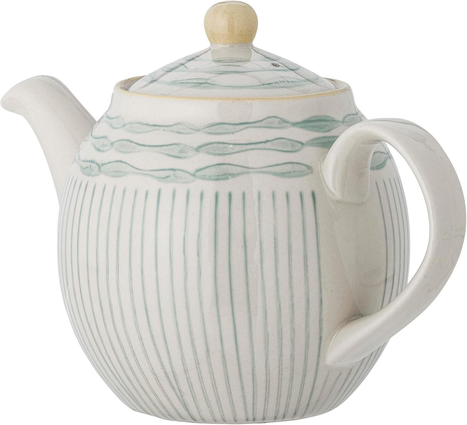 Blue Stoneware Teapot 0.9L Heat Retaining Tea Pot with Lid Modern