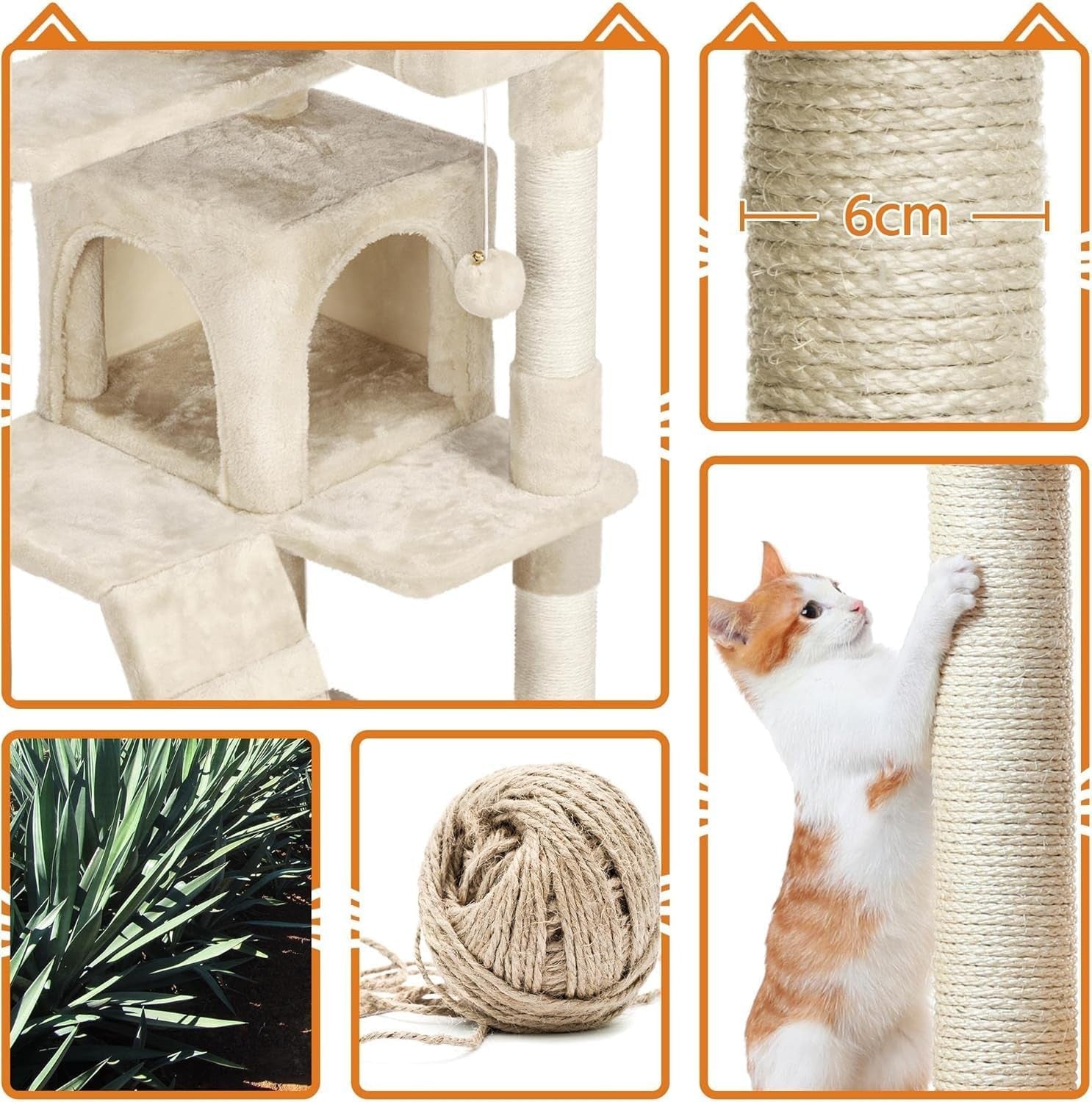 135cm Large Cat Tree Tower Beige Multi Level Condos Scratching Posts Indoor