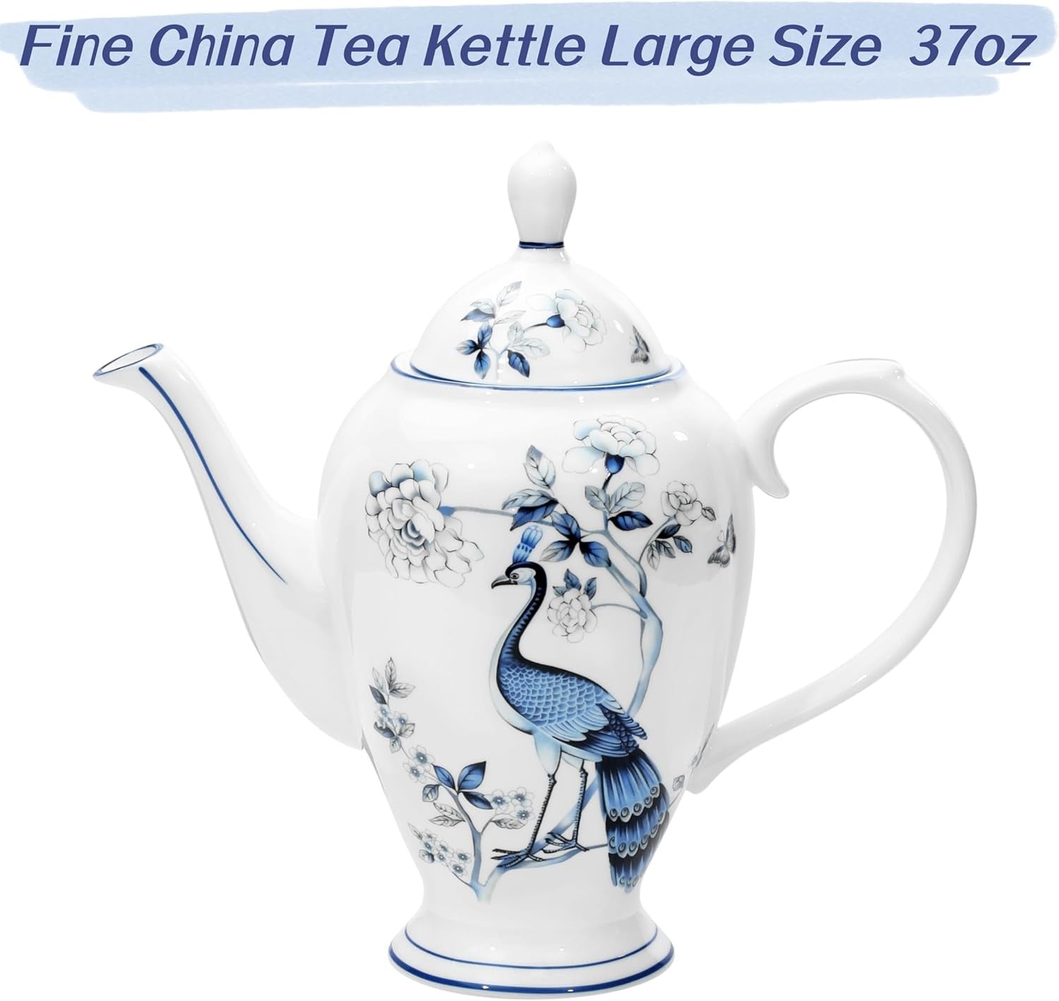 21pc Fine Bone China Tea Set Peacock Design Teapot Cups Saucers Gold Trim