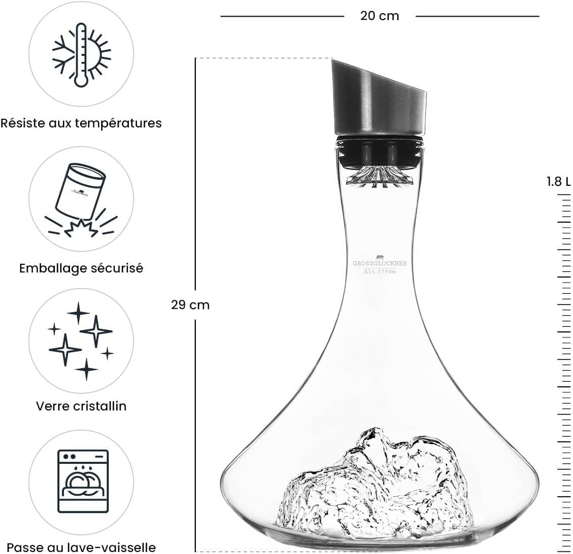 Premium 1.8L Crystal Wine Decanter Hand-Blown Aerator Mountain Grossglockner