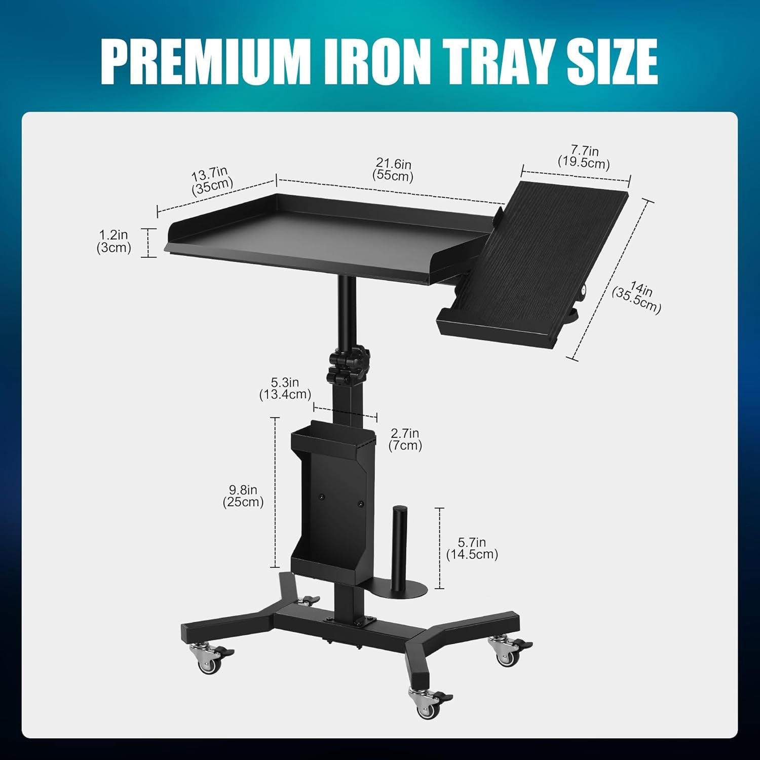 Adjustable Tattoo Tray Cart on Wheels Rotating Artist Workstation Table