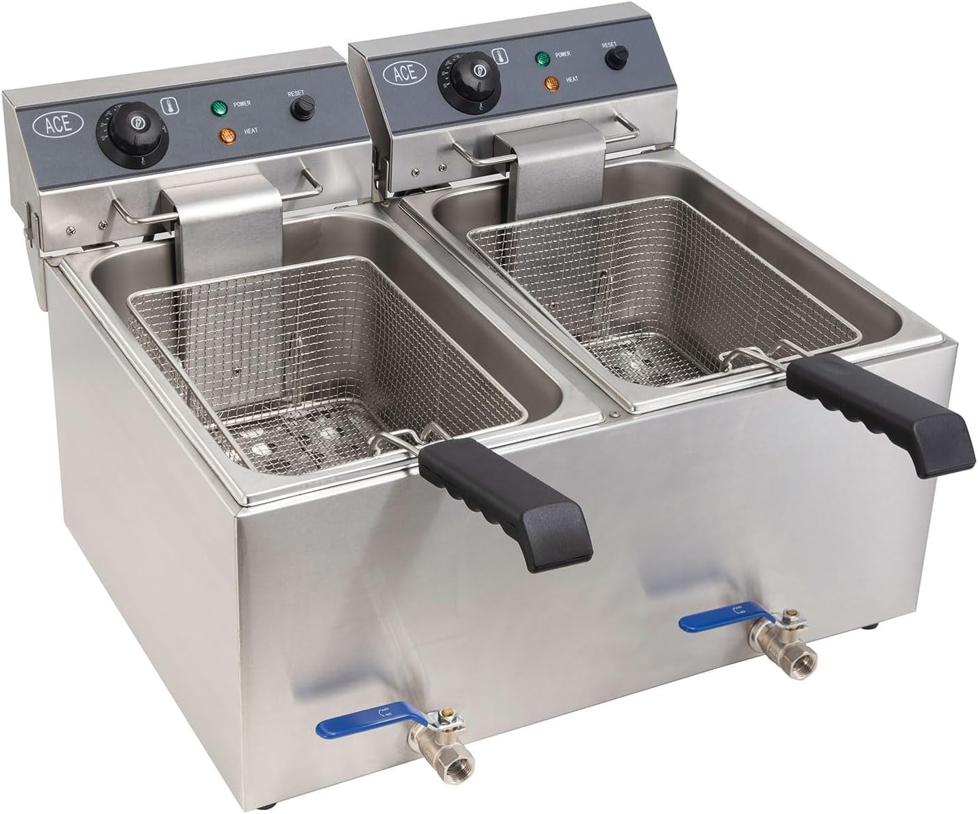 Commercial Electric Deep Fat Fryer 34L Dual Tank 6000W Drain Tap