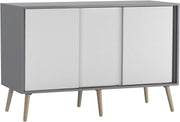 White Sliding Sideboard Cabinet Grey Unit 3 Door Storage Beech Legs