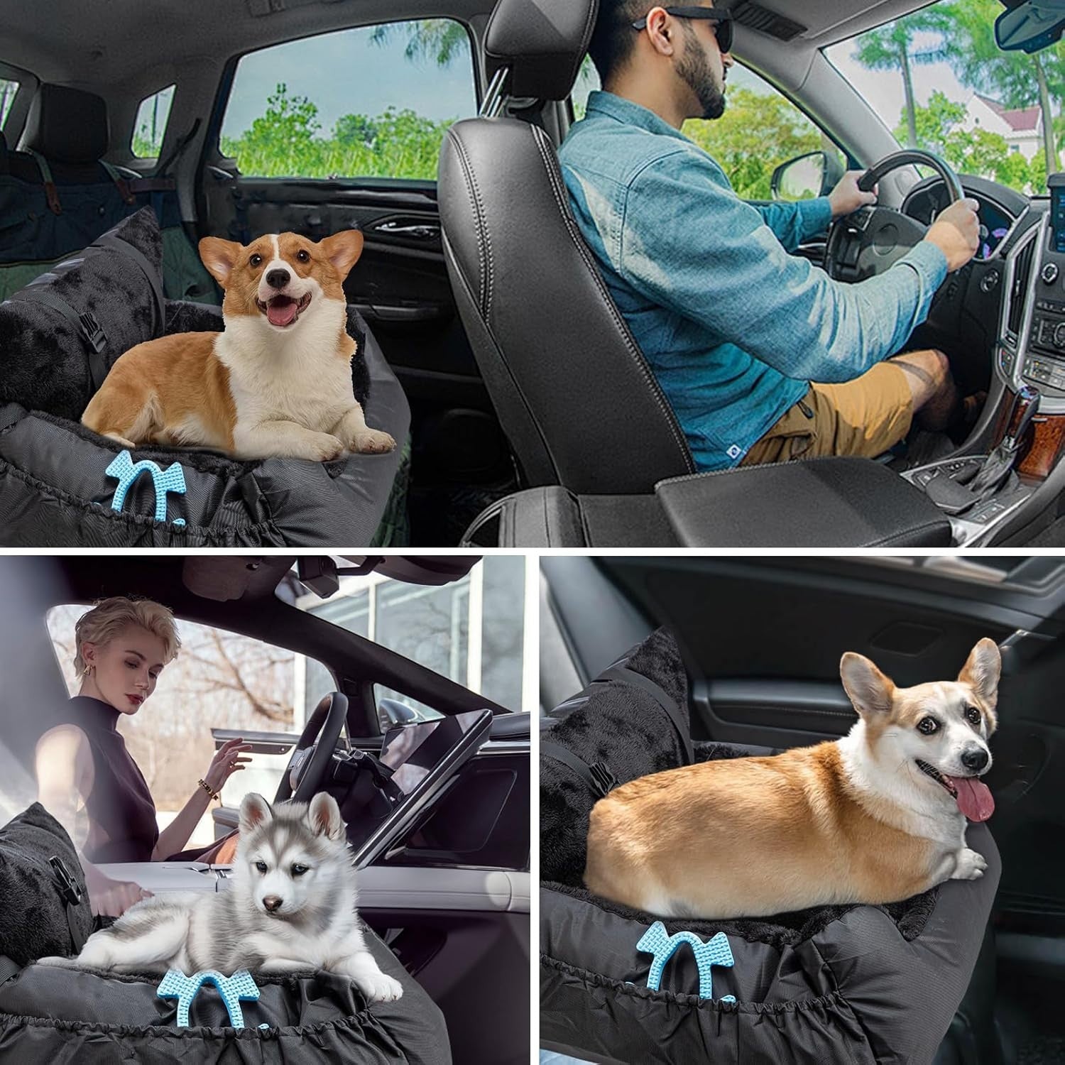 Plush Dog Car Seat Small Pet Travel Bed Safety Leash Non Slip Black