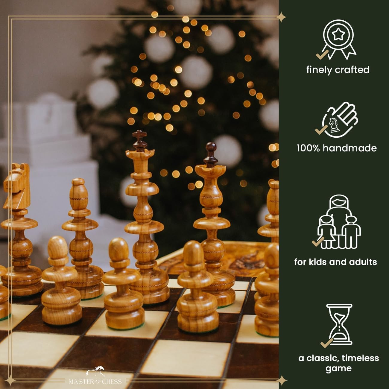 56cm Luxury Wooden Chess Set | Handcrafted Old Polish Design | Copper Inlay Boar