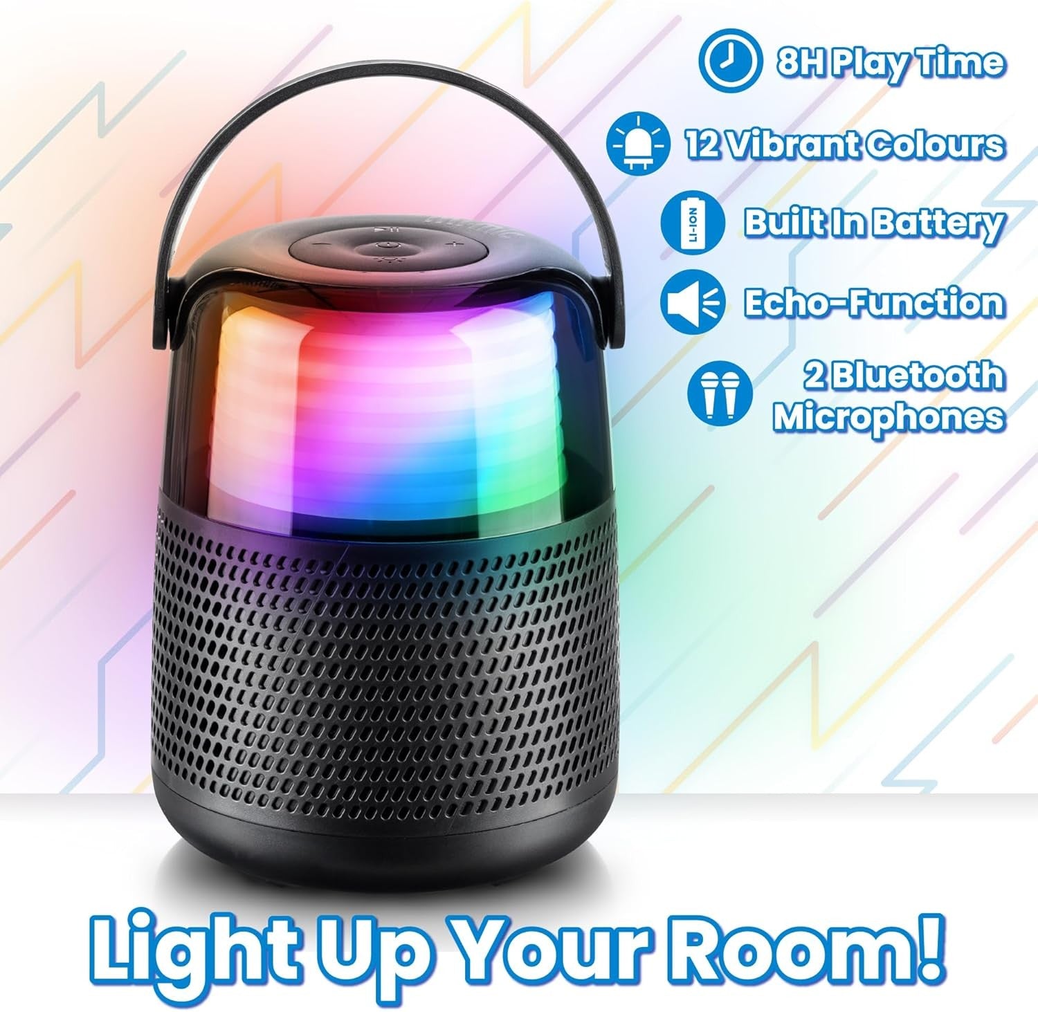 Kids Bluetooth Karaoke Machine with 2 Wireless Mics LED Speaker