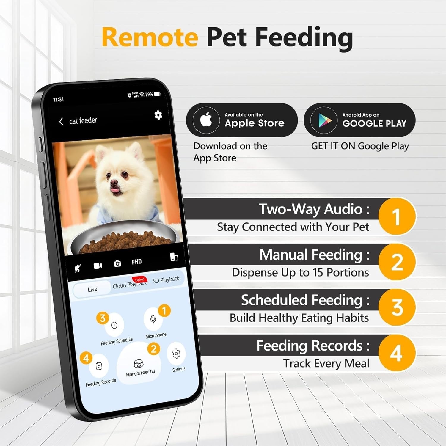 6L Smart Pet Feeder Dual Bowl 2K Camera WiFi App Auto Food Dispenser