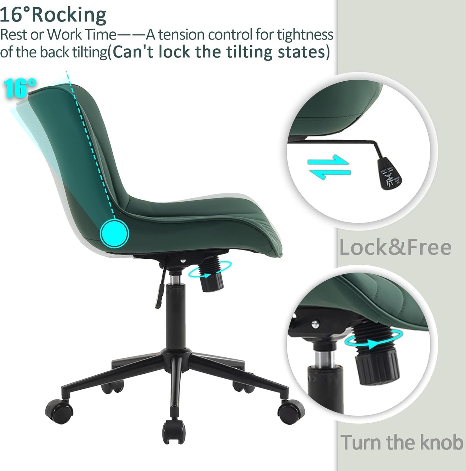 Ergonomic Office Chair Dark Green Faux Leather Desk Swivel Adjustable Height