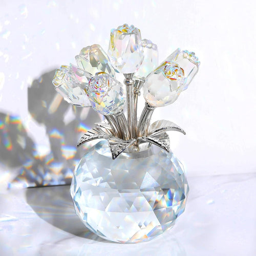 Clear Crystal Rose Bouquet Ornament Gift for Women Mum Birthday Anniversary