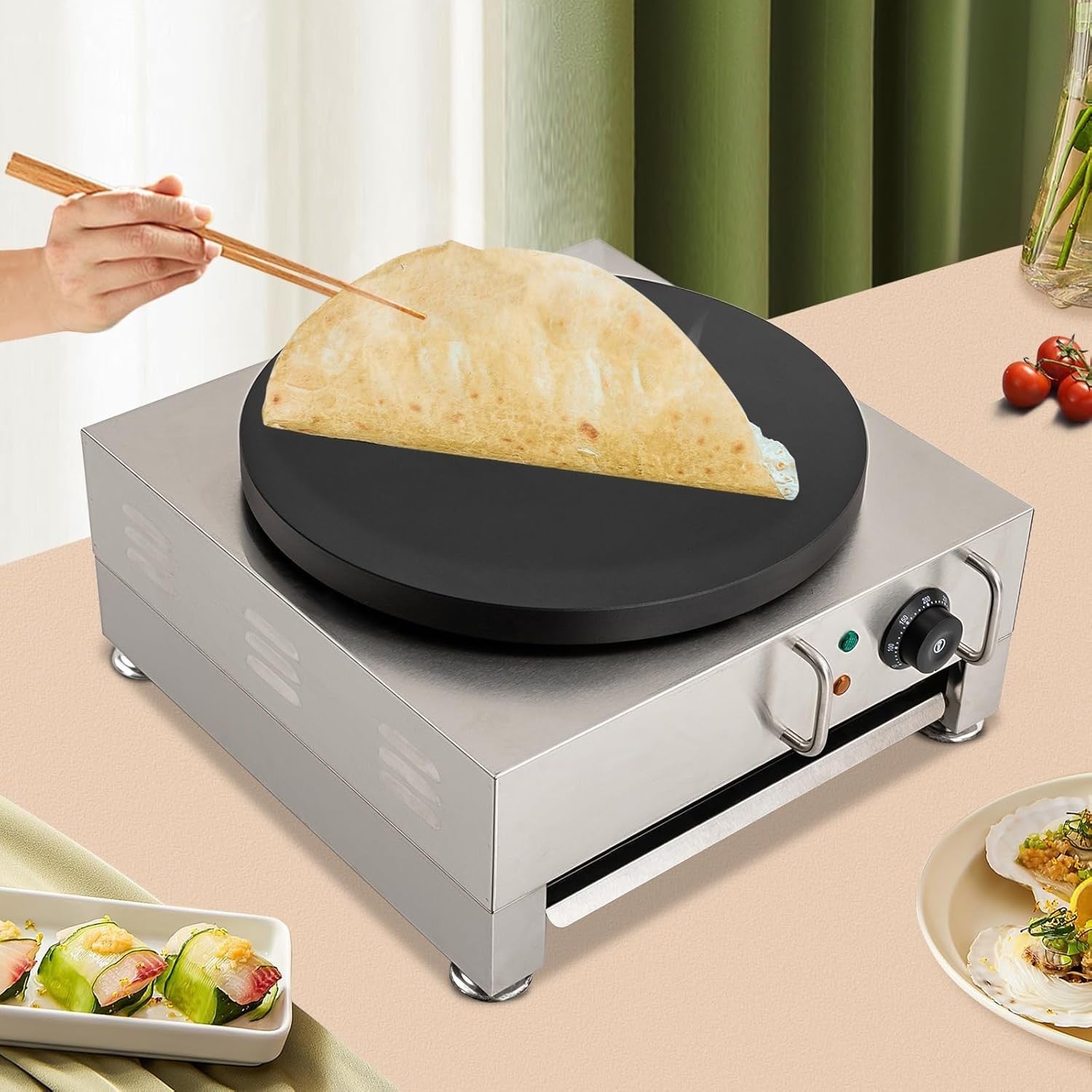 40cm Commercial Electric Crepe Maker 2800W Non-Stick Stainless Steel Griddle