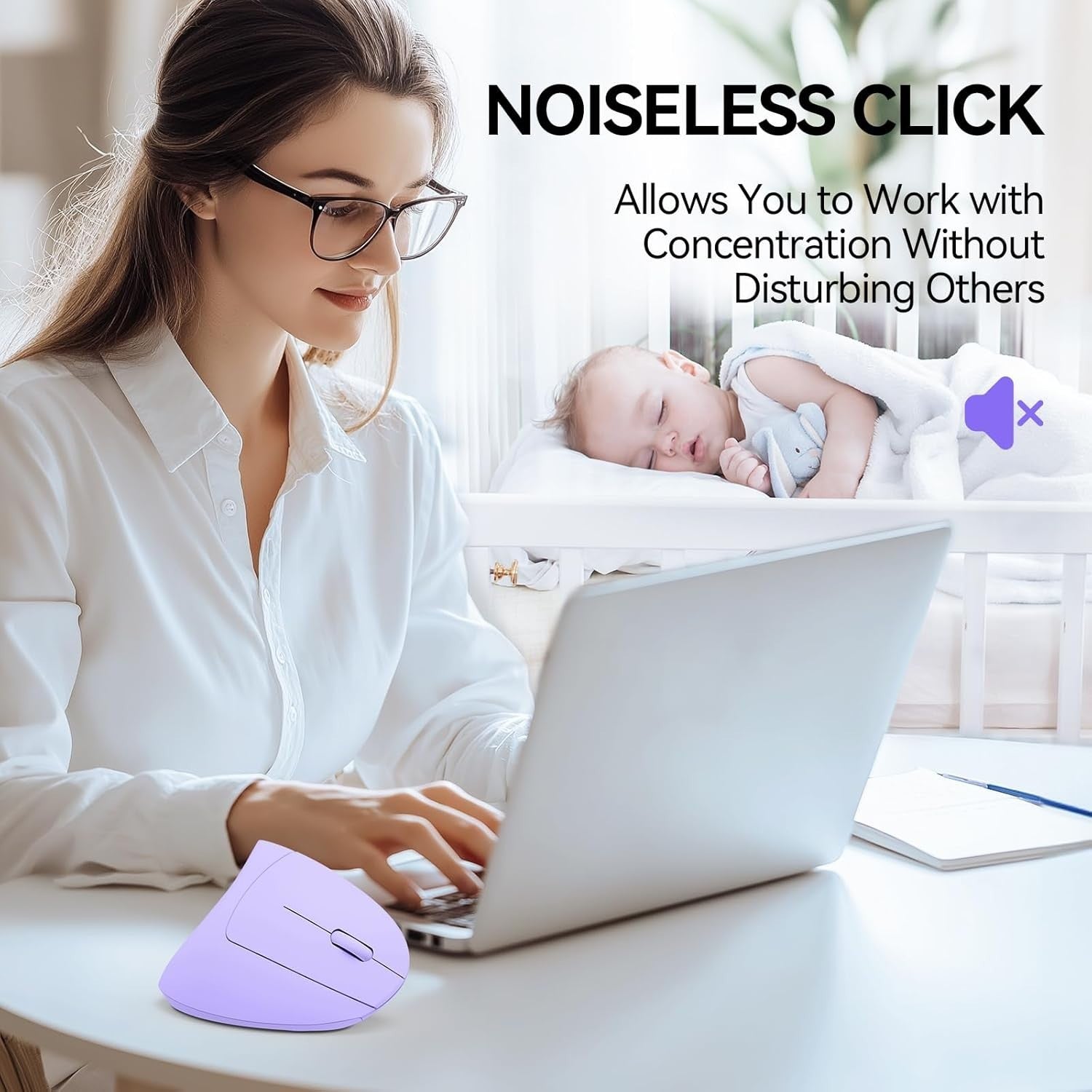Vertical Ergonomic Wireless Mouse 4800 DPI Silent 6 Button Purple