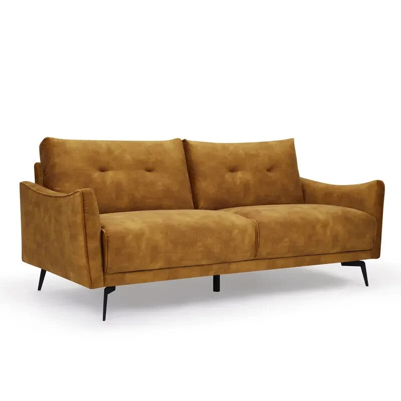 3 Seater Gold Velvet Sofa Modern Tufted Cushions Metal Legs Luxury
