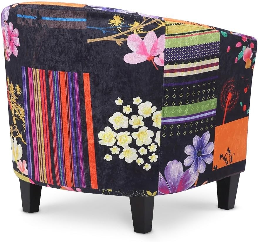 Black Patchwork Accent Tub Chair Colourful Bucket Armchair