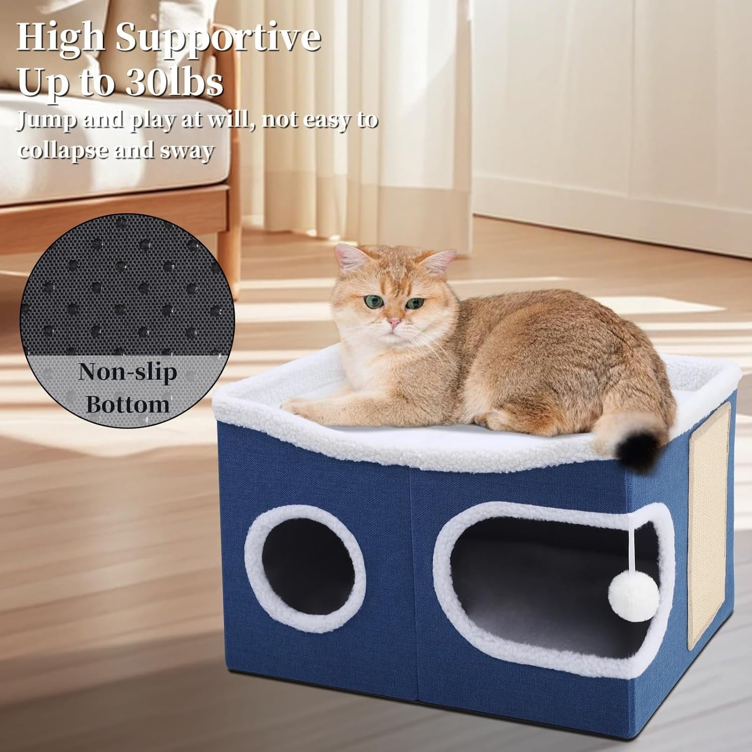 Foldable Cat House Cave Large Cat Cube w Scratch Board Play Ball