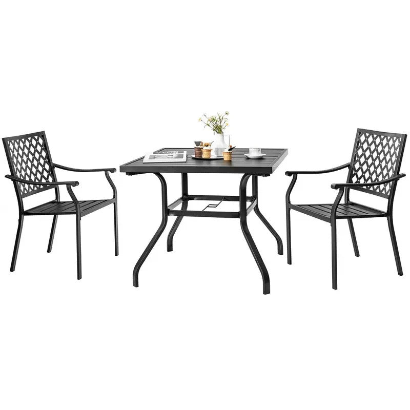 Set of 2 Stackable Metal Patio Dining Chairs Outdoor Garden Armrest