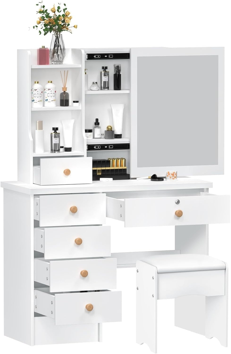 White XL Vanity Makeup Dressing Table Dresser Mirror Lights Drawers Storage
