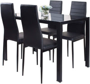 Modern Black Glass Dining Table Set with 4 High Back Chairs - Durable & Stylish