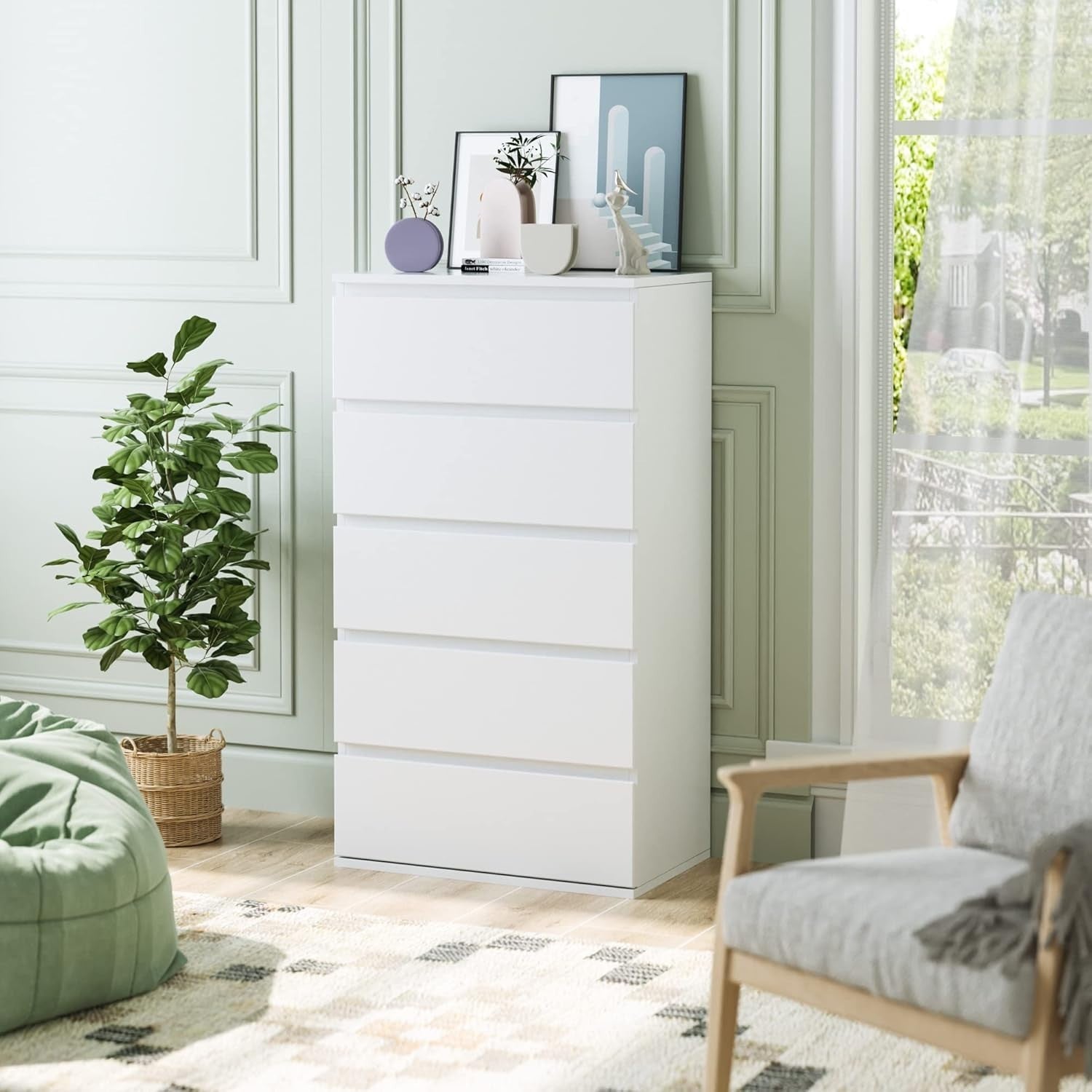 White 5-Drawer Chest Storage Cabinet | Bedroom, Bathroom, Living Room