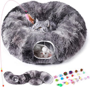 Cat Tunnel Bed Donut Cat Toy Foldable Tunnel w Washable Cushion