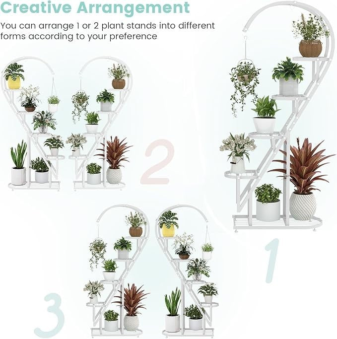 5 Tier Heart Shaped Metal Plant Stand Indoor Outdoor Flower Shelf Display Rack