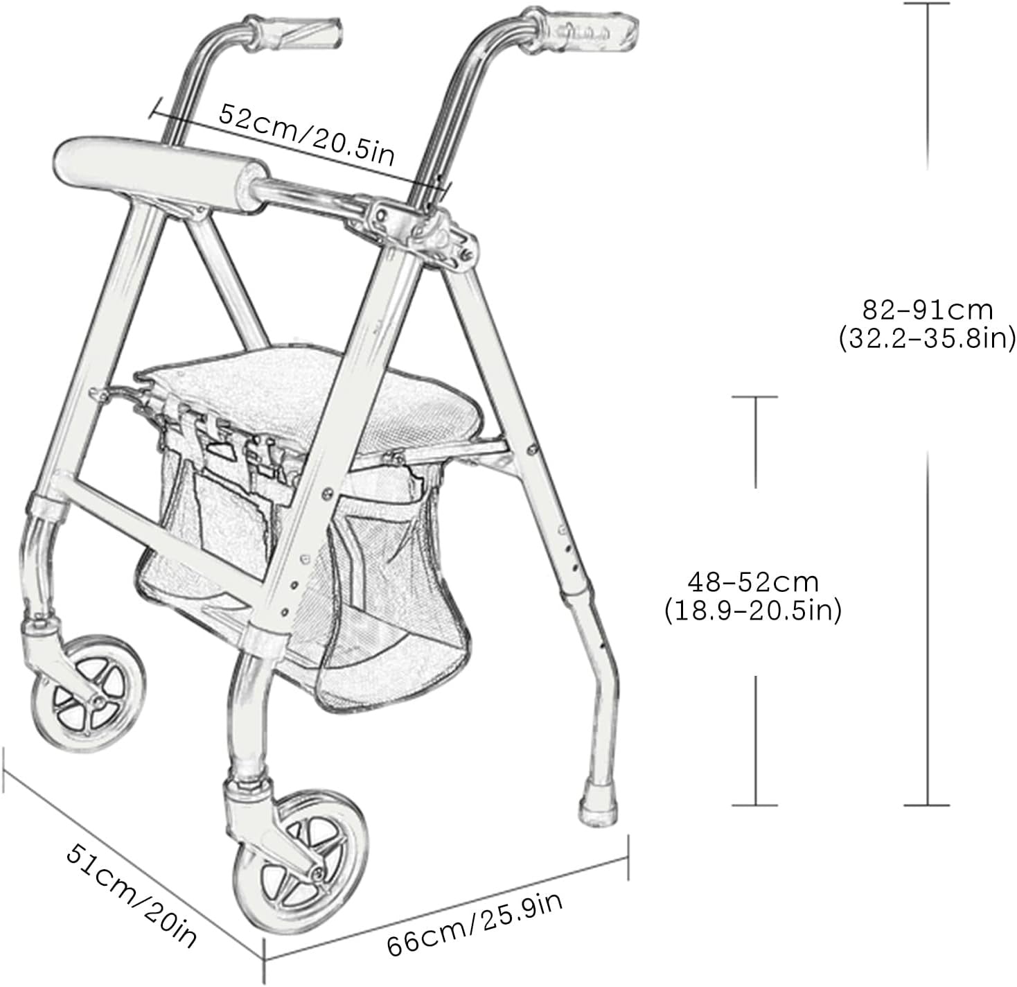 Folding Rollator Walker with Seat Lightweight Height Adjustable Senior Aid