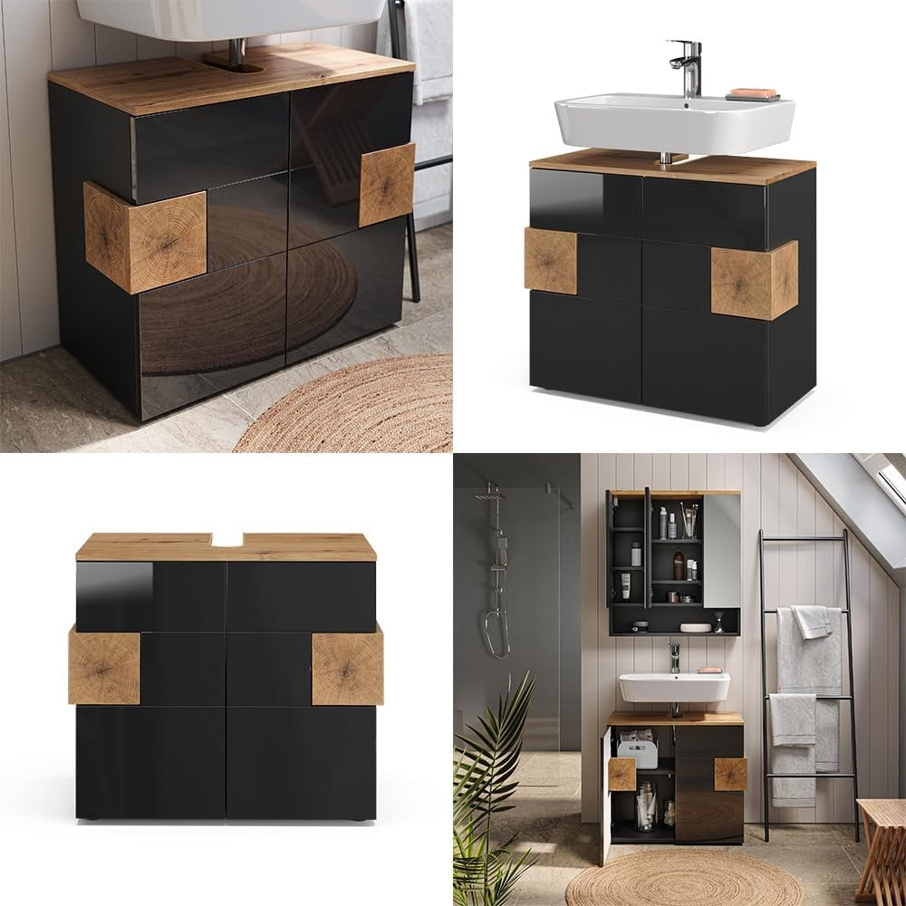 Modern Anthracite Oak Bathroom Vanity Cabinet 73cm Sink Storage Unit Cupboard