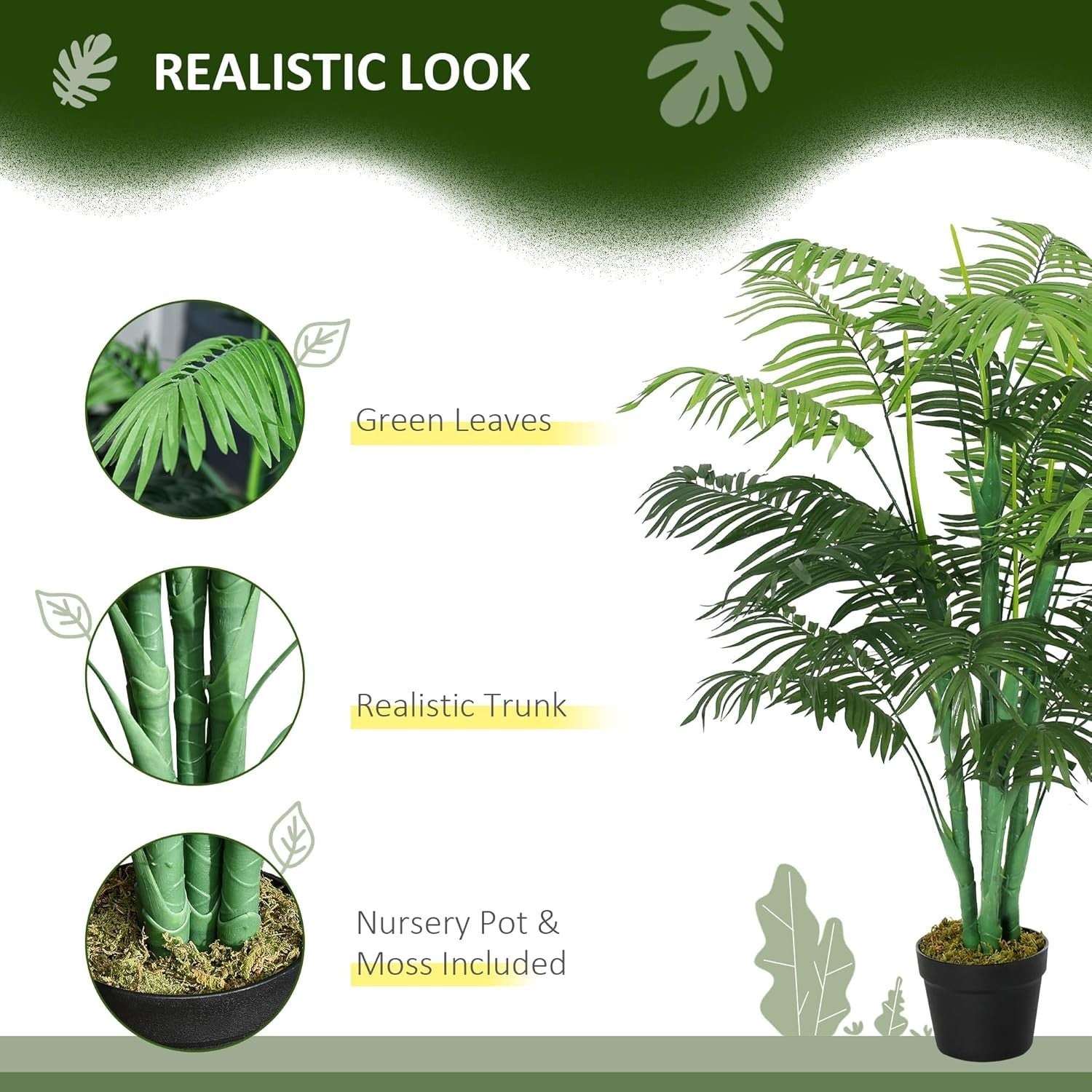 Artificial Palm Tree 125cm 4FT Faux Green Plant with Pot Indoor Home Decor