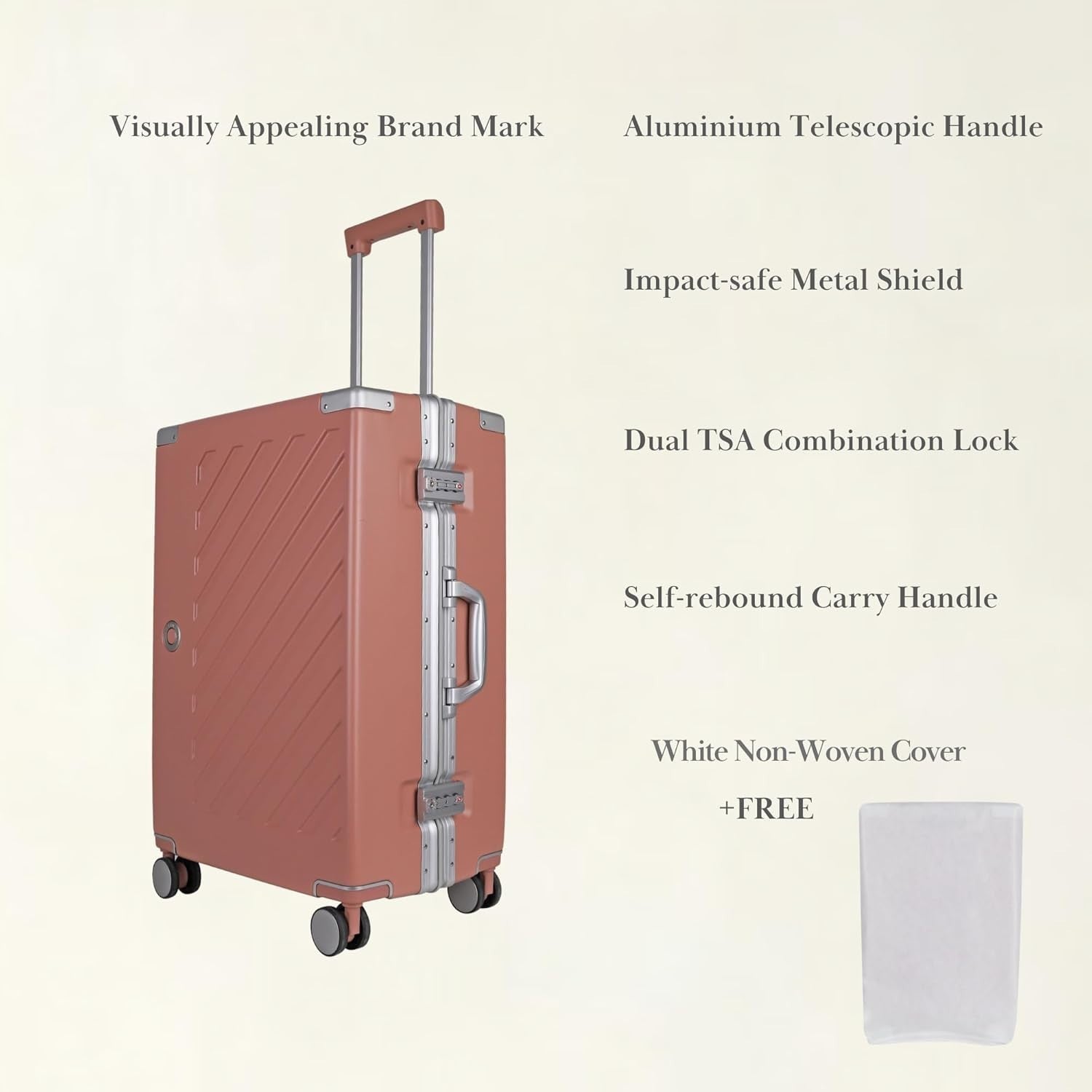 Large Zipperless Polycarbonate Suitcase Dual TSA Locks Spinner Wheels Pink