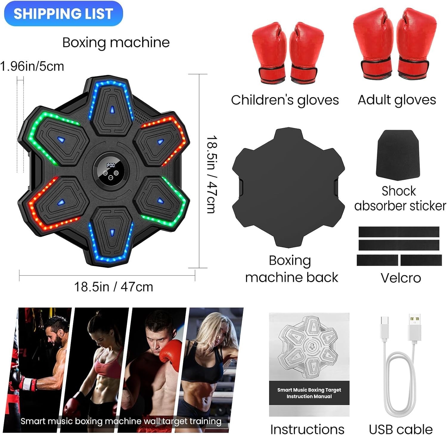 Music Boxing Machine Bluetooth LED Punch Pad Wall Mount Home Fitness Trainer