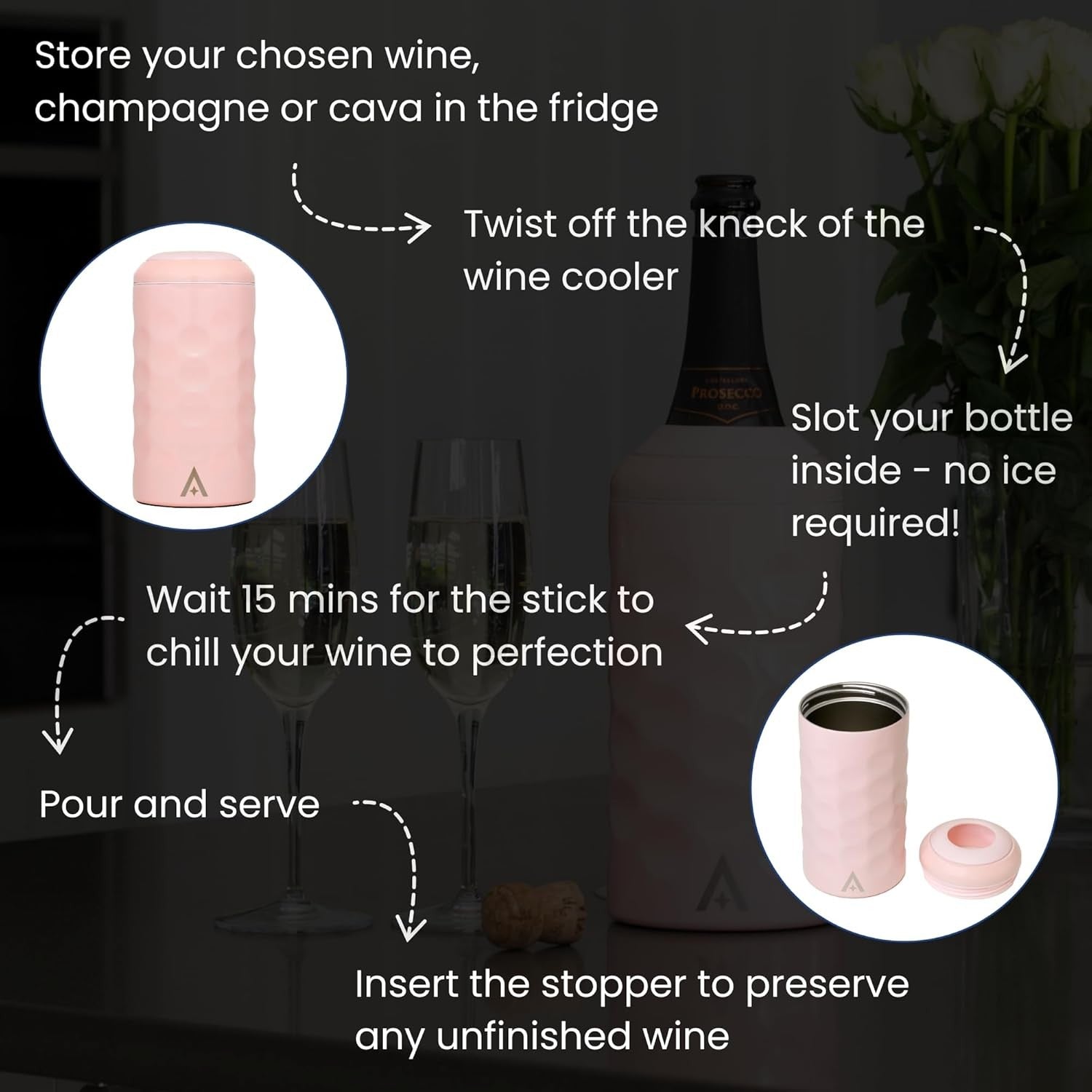 Wine Bottle Cooler Pink Stainless Steel Double Wall Vacuum Chiller Gift