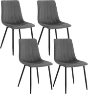 4 Velvet Dining Chairs Padded Upholstered Seat Metal Legs Modern Grey