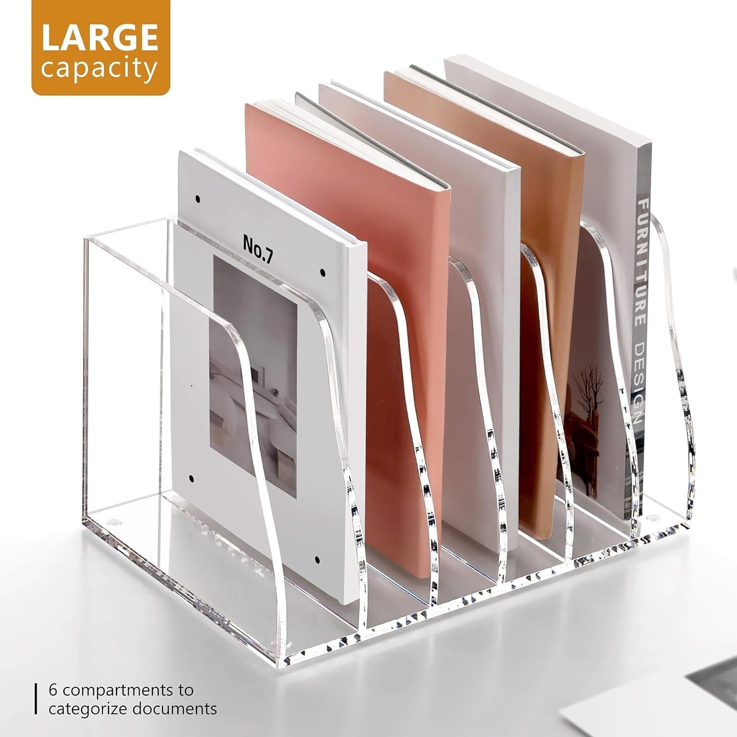 Clear Acrylic Desk File Organizer 6-Section Magazine Document Holder