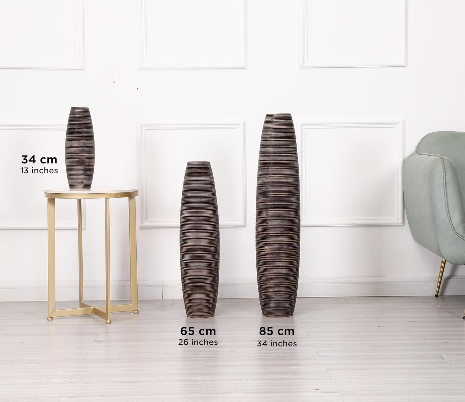 Large Brown Floor Vase 36cm Tall Modern Pampas Grass Home Décor