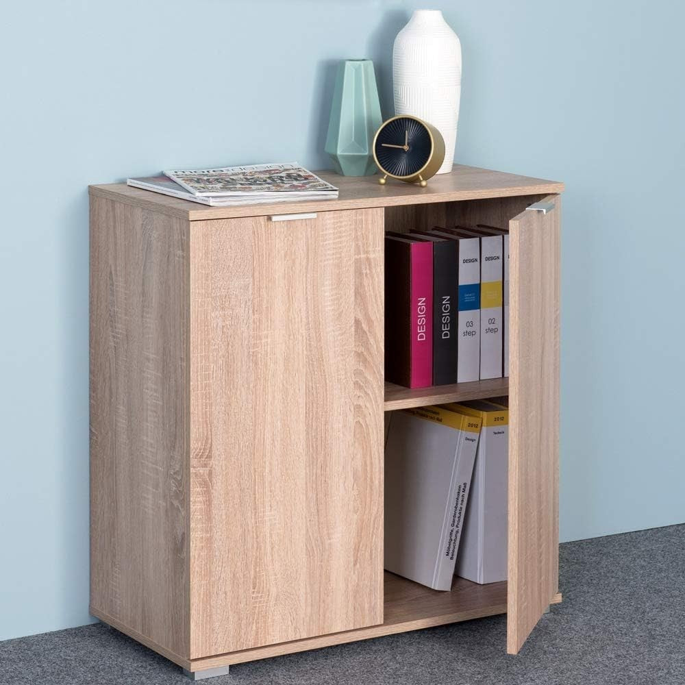 Oak Effect 2 Door Storage Cabinet 71x74cm | Modern Bookshelf Unit