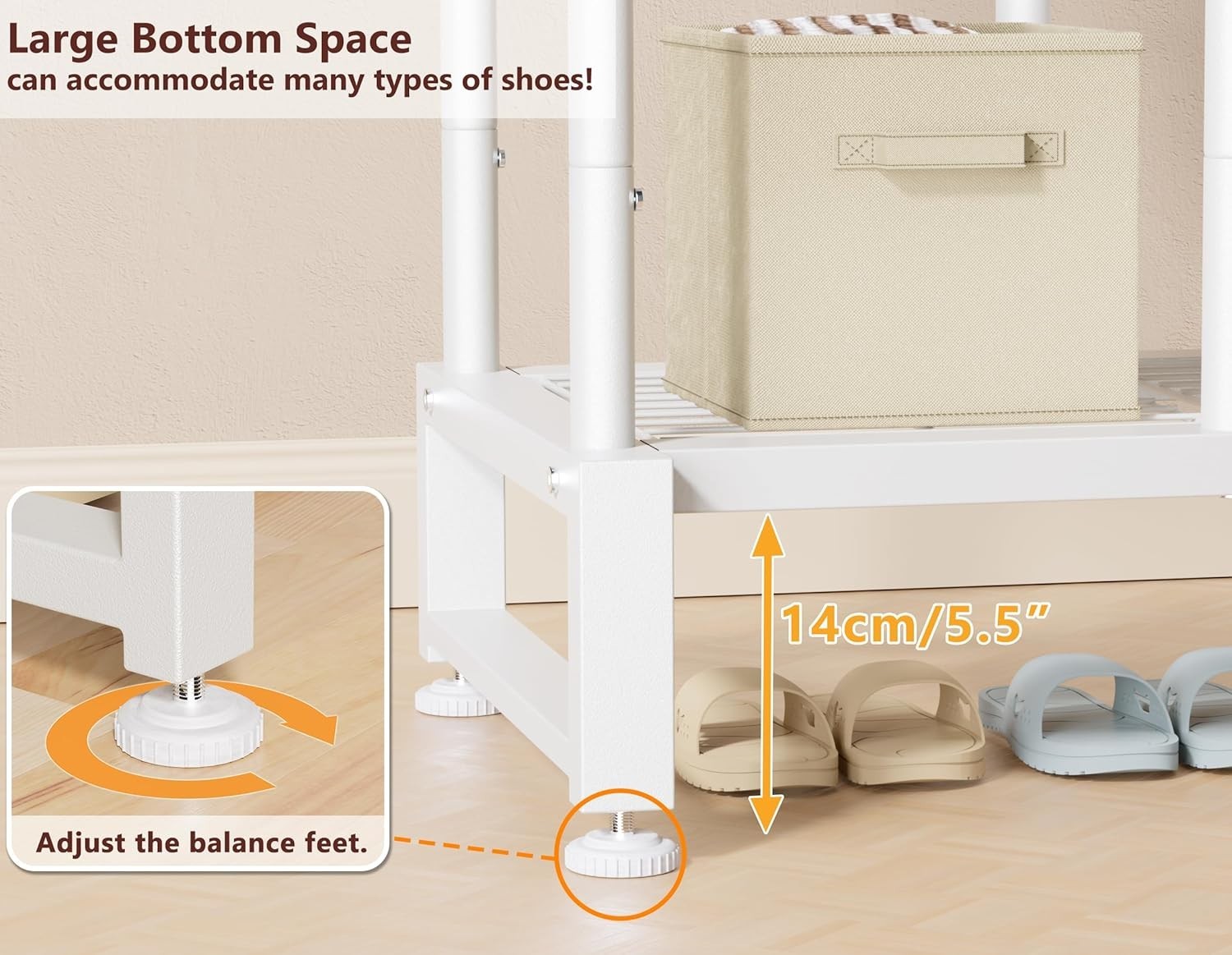 Double Clothes Rail 80KG Rack With Shelves & Hooks White