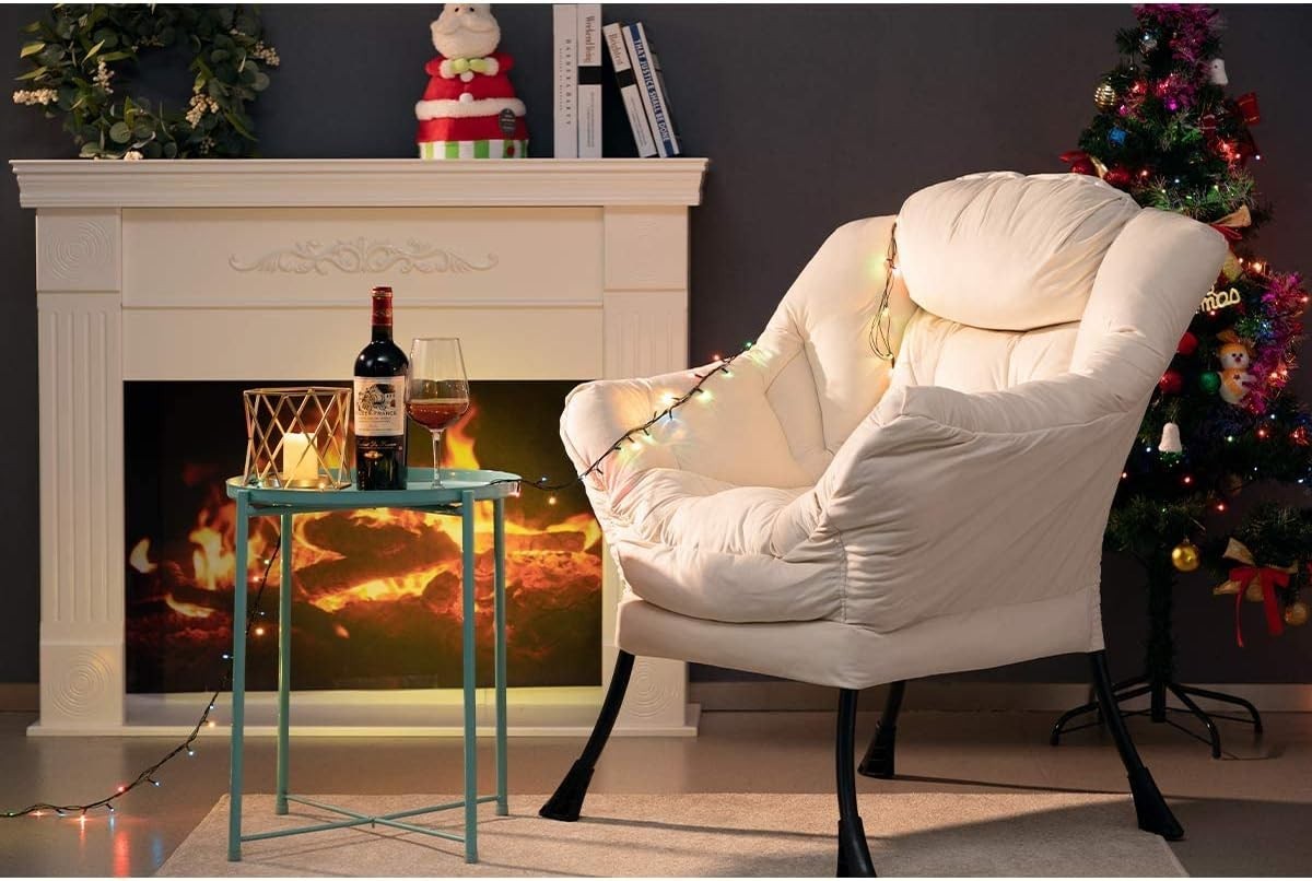 Comfy Velvet Armchair Living Room Bedroom Lounge Chair Relax Seat Beige
