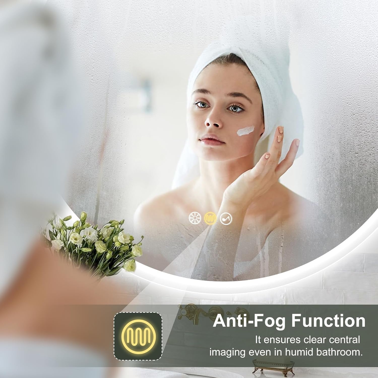 LED Bluetooth Bathroom Mirror 80x80cm with Anti-Fog & Memory Light