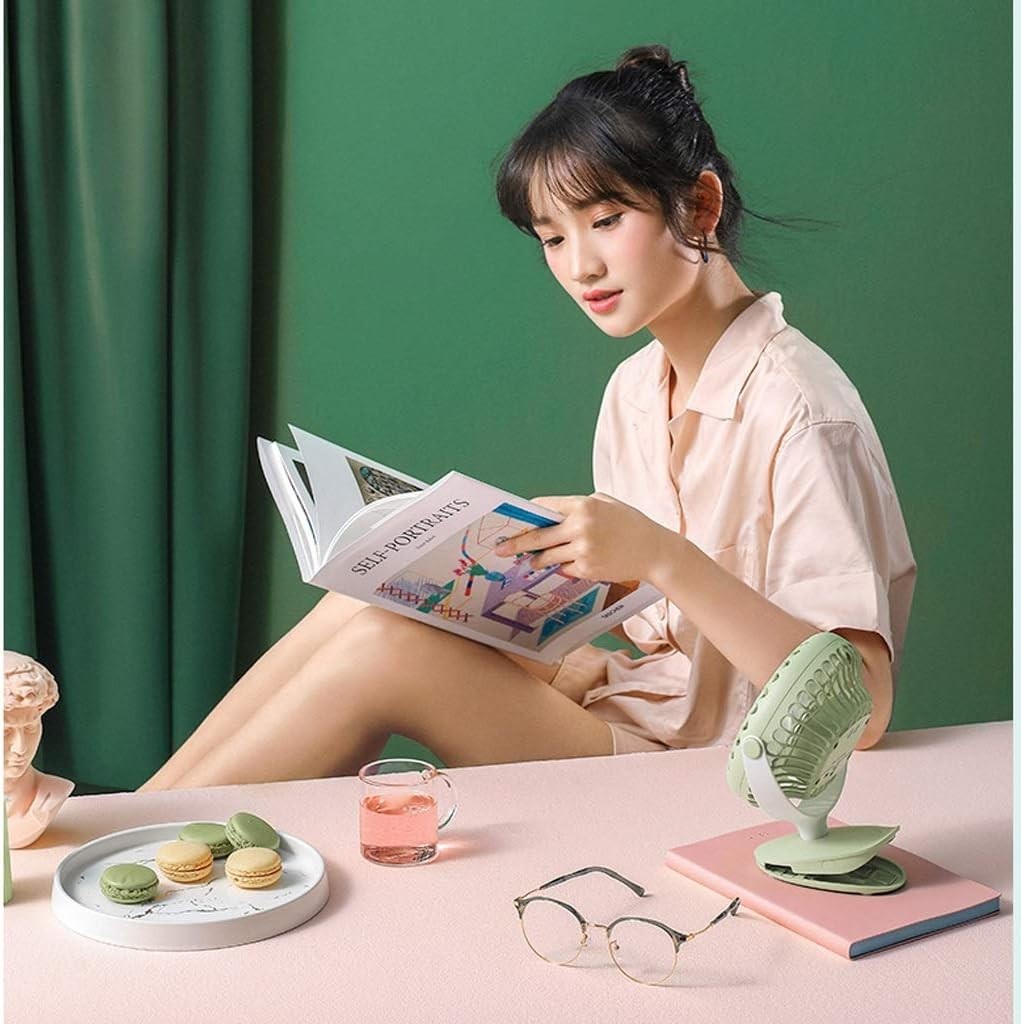 Mini USB Clip Fan 360° Rotating 3-Speed Quiet Table Desk Fan Rechargeable Pink