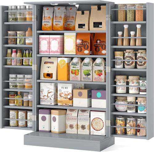Grey Kitchen Cupboard 2-Door Pantry Adjustable Shelves 59x30x104cm