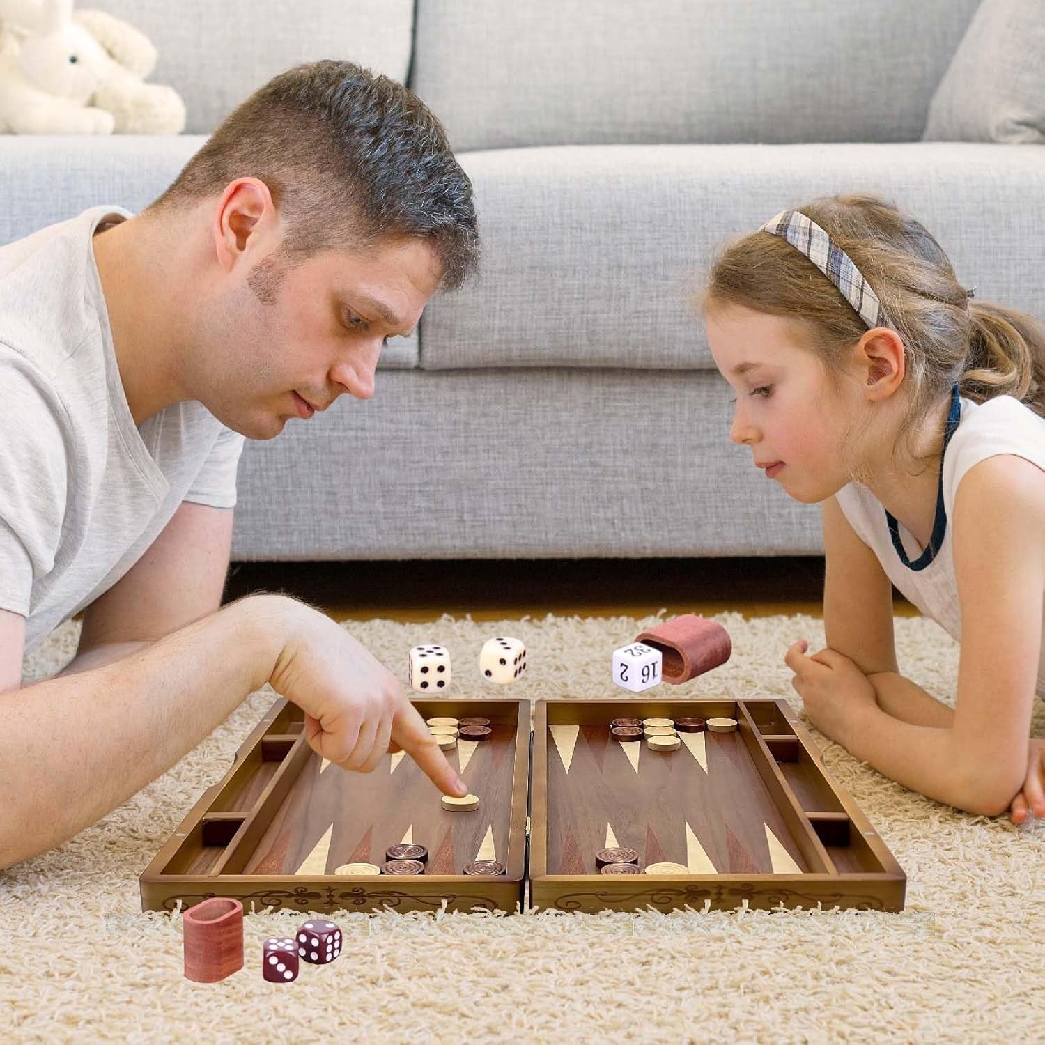 Large Wooden Backgammon Set 15.7” Folding Board Classic Strategy Game
