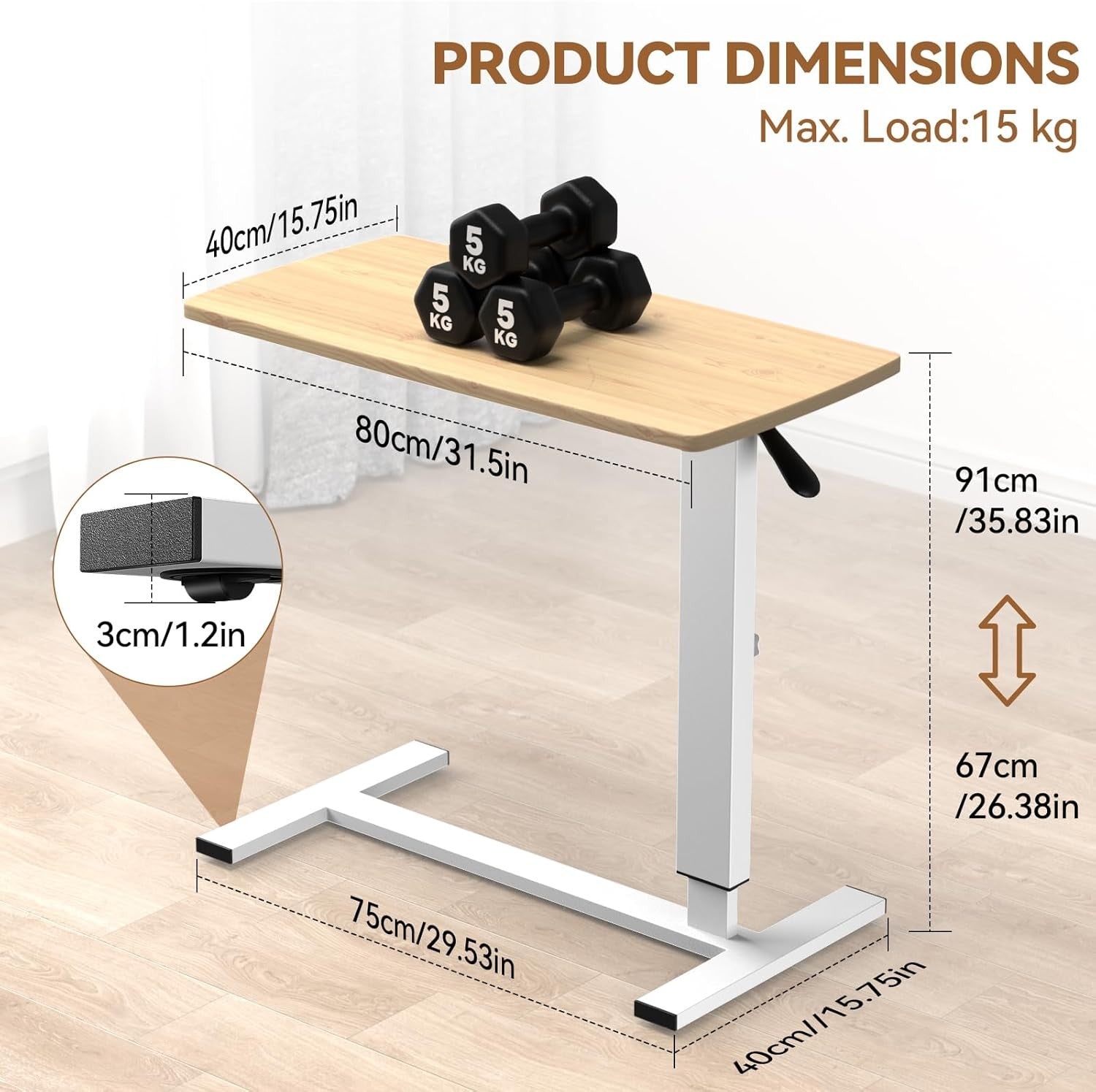 Overbed Bedside Table Height Adjustable Laptop Desk with Wheels Sofa