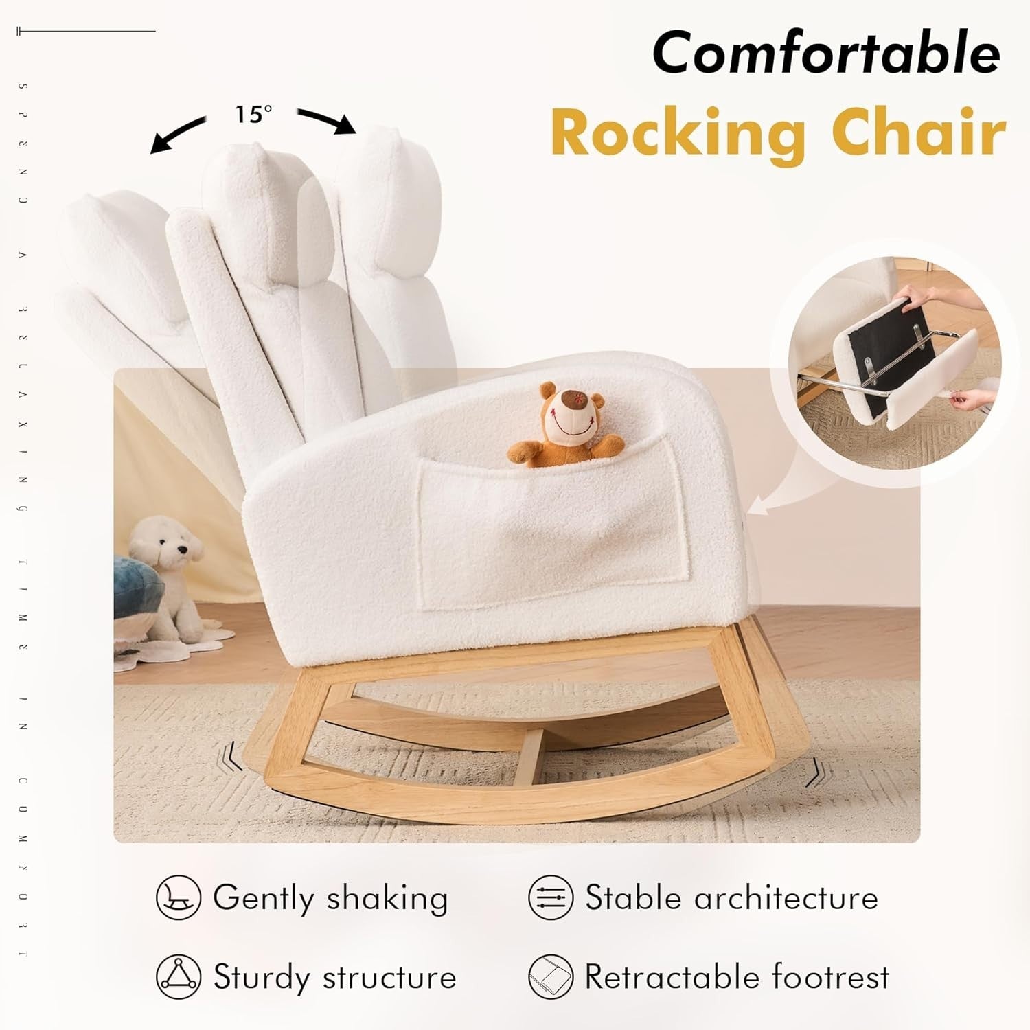 Rocking Chair w/ Footrest & Side Pocket – Wide Seat, Full Body Support