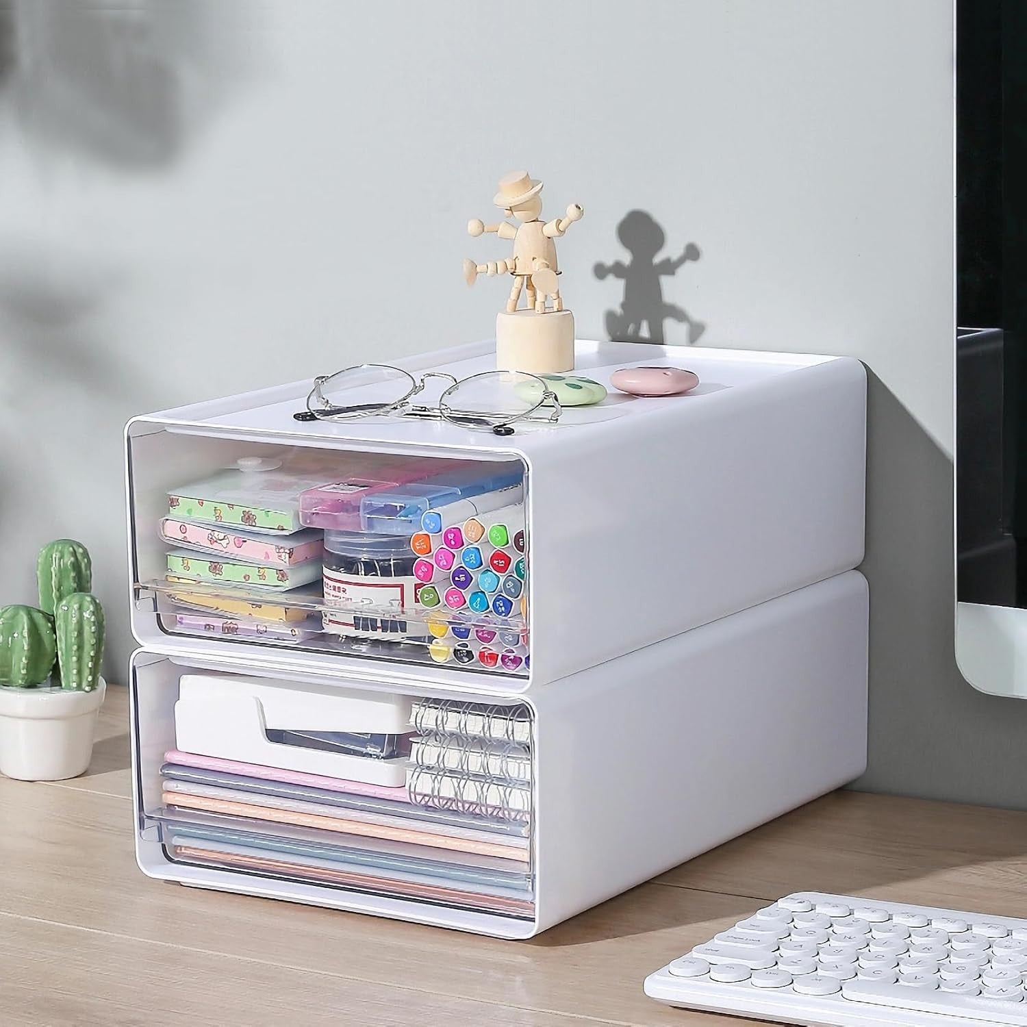 A4 Desk Drawer Organiser 2-Pack – Stackable Office Storage Box