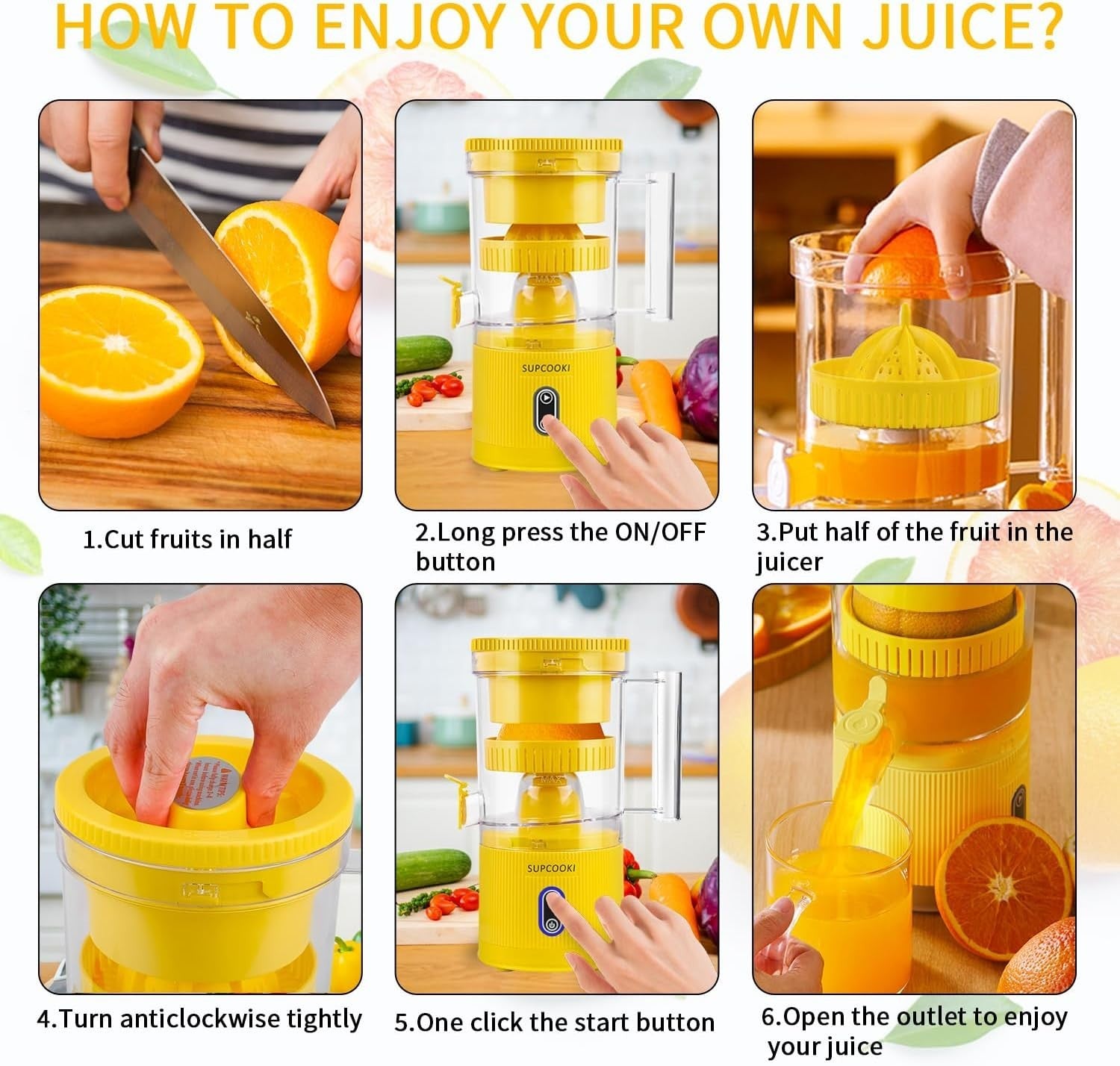 Cordless Electric Citrus Juicer USB Rechargeable Touch Control Portable
