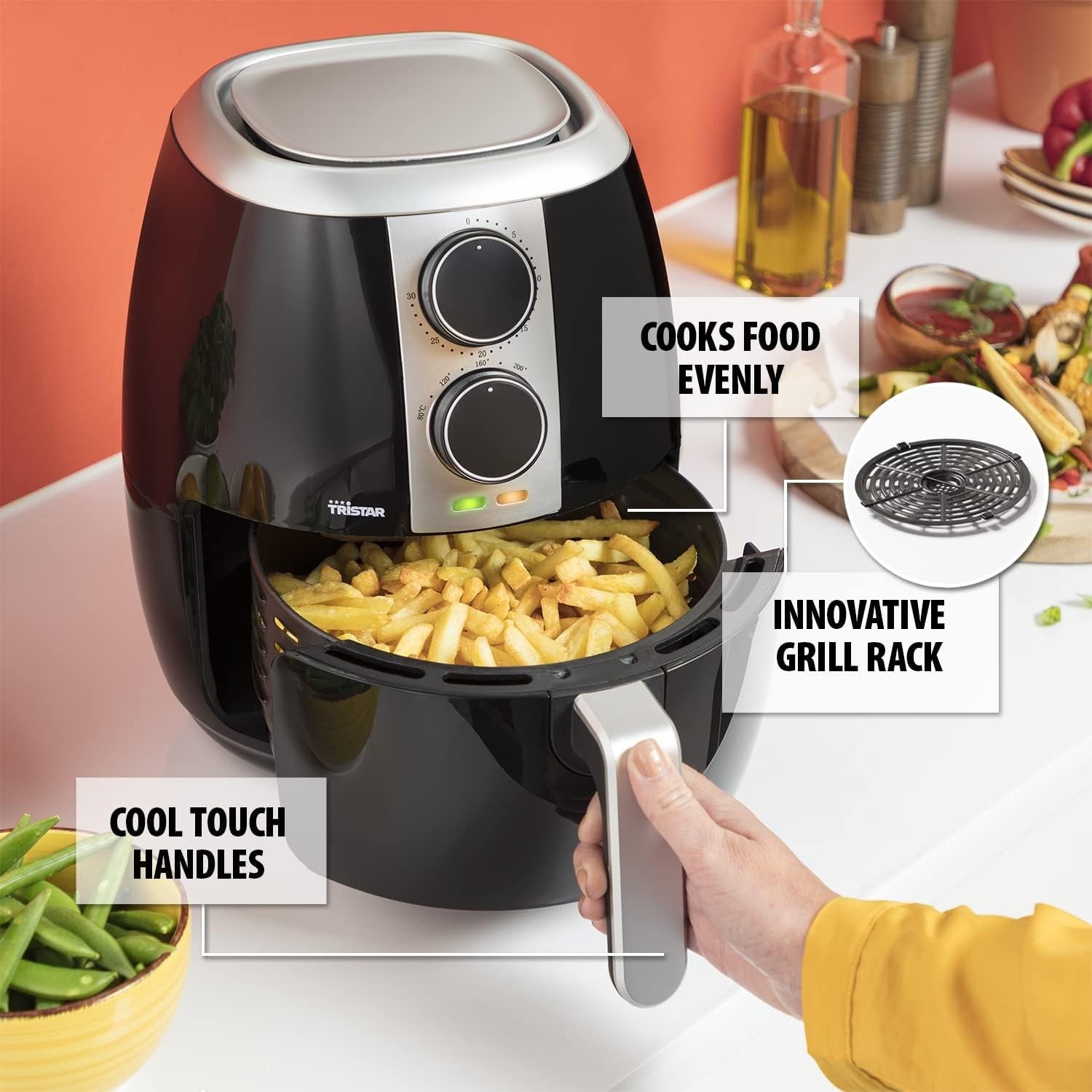 Compact Air Fryer 2L Slim Design, Low-Oil Cooking, Thermostat, Timer, Easy Clean