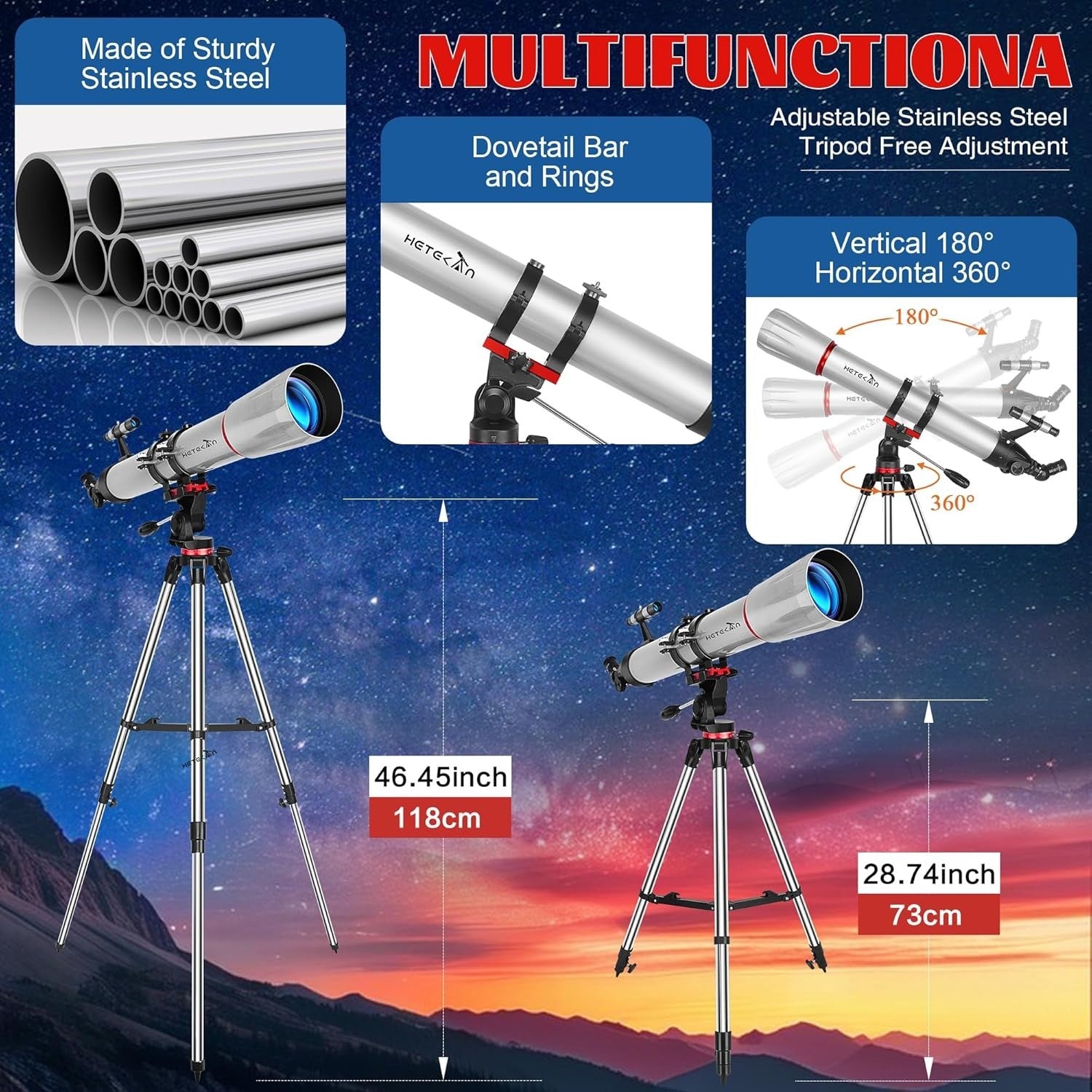 90mm Aperture 900mm Refractor Telescope for Kids & Adults - Grey