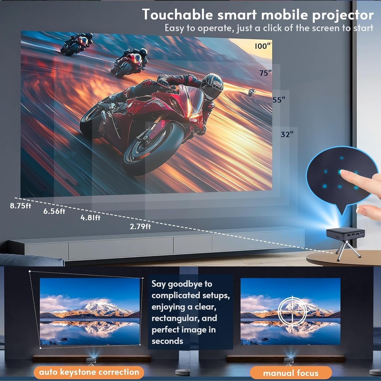 Pocket DLP Projector 4K Ready WiFi Bluetooth Battery Tripod Mini