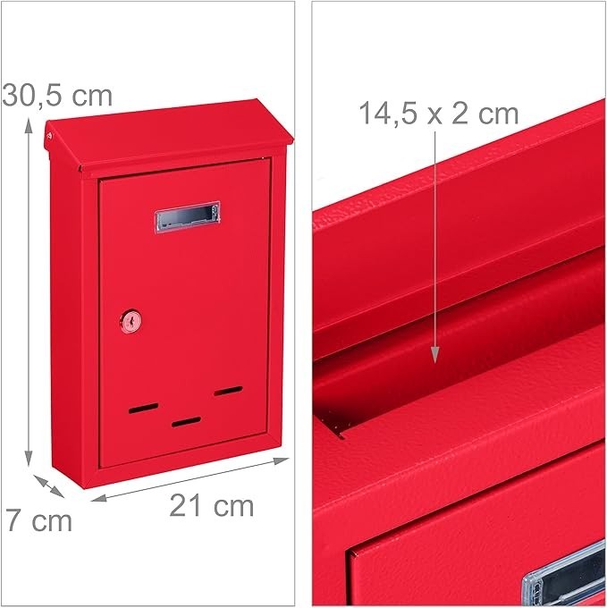 Lockable Wall Letterbox with Keys Compact Iron Post Box Red Slim Design
