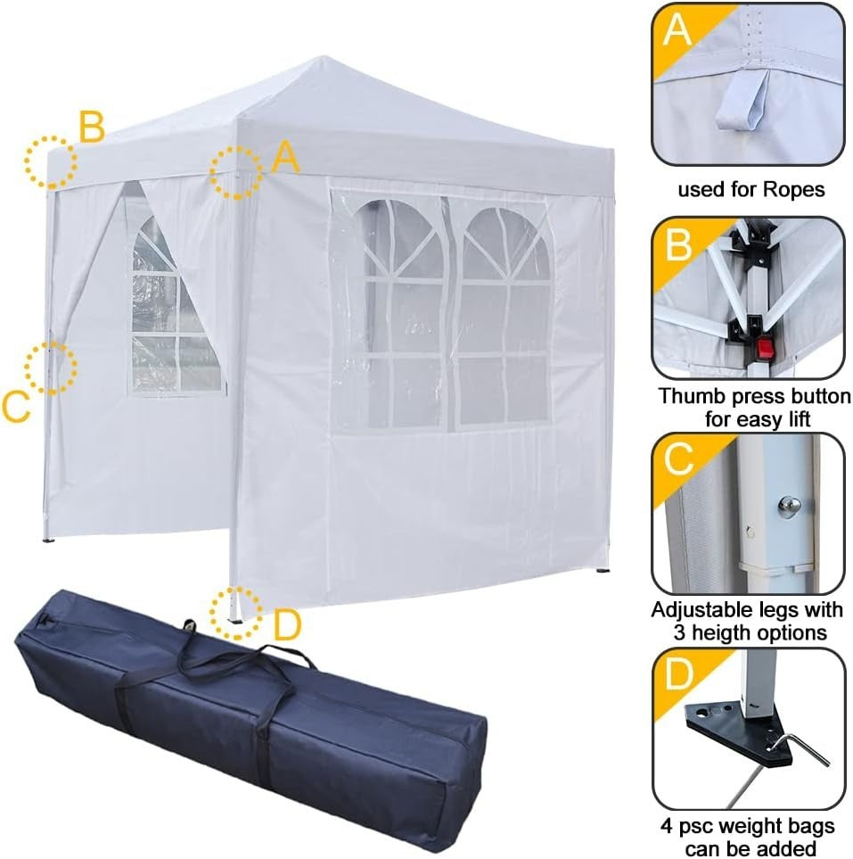 2x2m White Pop Up Gazebo Waterproof Garden Party Tent Canopy Marquee